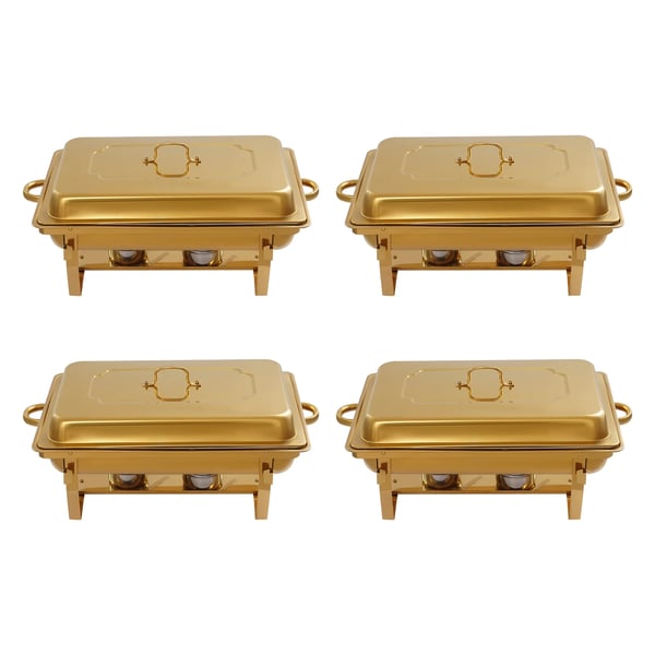 Buffetvarmer - Chafing Dish Sæt - 4-Pak - 11 L Pr. Bakke - Rustfrit Stål - 53,5×33,5×6,5 cm - Med 4 Tænger - Gul
