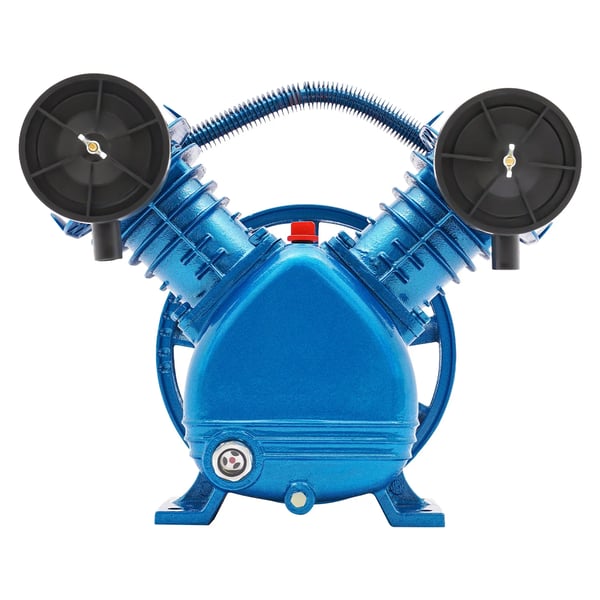 Luftkompressorhoved - Dobbeltcylindret oliesmurt stempelpumpe - 3 hk 2200 W - 250 l/min (8,8 cfm) - 8 bar (115 PSI) - Støbejern - Blå