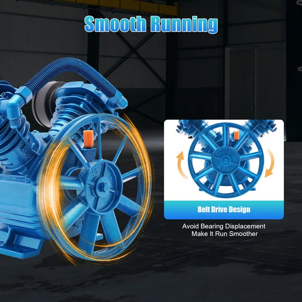 Ilmakompressorin pumppupää - Kaksoissylinterinen öljyvoideltu mäntäpumppu - 3 hv 2200 W - 250 l/min (8,8 cfm) - 8 bar (115 PSI) - Sininen