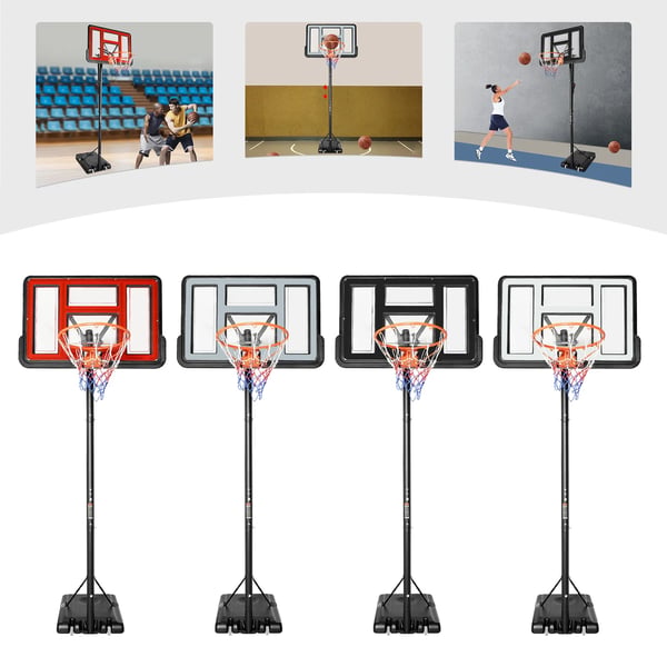 Basketteline - Siirrettävä - Säädettävä 1,7–3,05 m - Vanne Ø45 cm - Taustalevy 110×74,9 cm - Putki Ø6,6 cm - Vaaleanharmaa