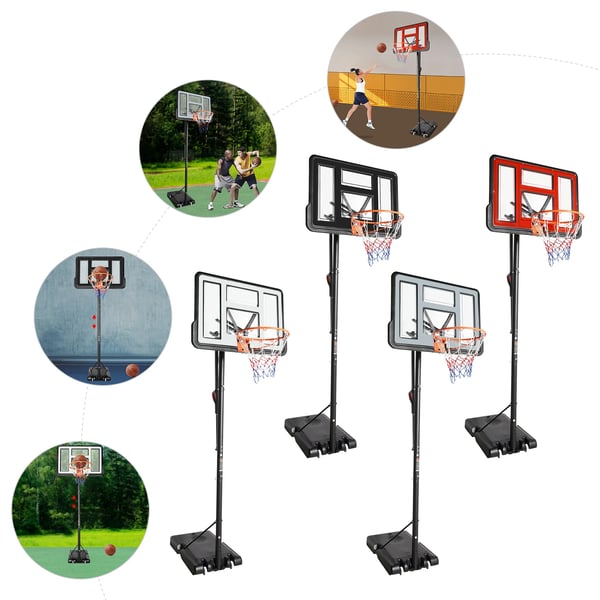 Basketteline - Siirrettävä - Säädettävä 1,7–3,05 m - Vanne Ø45 cm - Taustalevy 110×74,9 cm - Putki Ø6,6 cm - Vaaleanharmaa