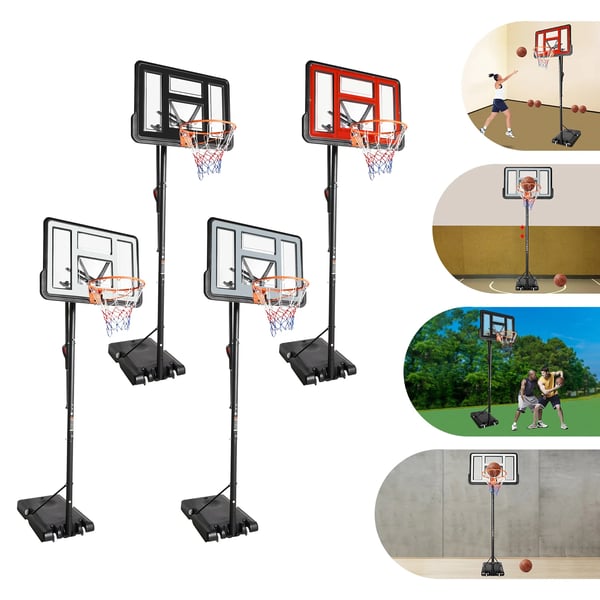 Basketteline - Siirrettävä - Säädettävä 1,7–3,05 m - Vanne Ø45 cm - Taustalevy 110×74,9 cm - Putki Ø6,6 cm - Vaaleanharmaa