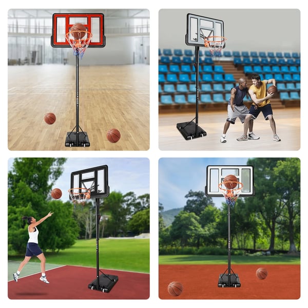 Basketteline - Siirrettävä - Säädettävä 1,7–3,05 m - Vanne Ø45 cm - Taustalevy 110×74,9 cm - Putki Ø6,6 cm - Vaaleanharmaa