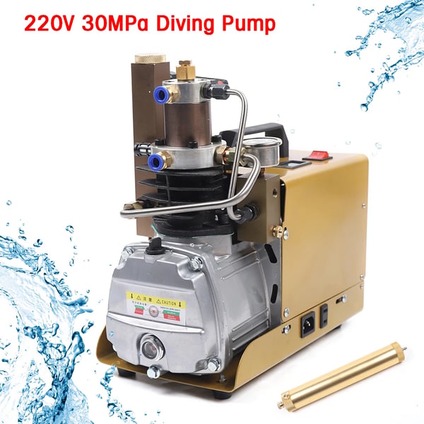 PCP dykkerkompressor - Elektrisk højtryks-luftkompressor - 1,8 kW - 30 MPa/4500 psi - 220 V EU-stik - Manuel stop - Lysebrun
