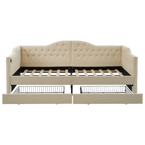 Dagseng Sovesofa - 90x200 cm - Polstret Tekstil - Opbevaring - Moderne Stil - Selvstændig Konstruktion