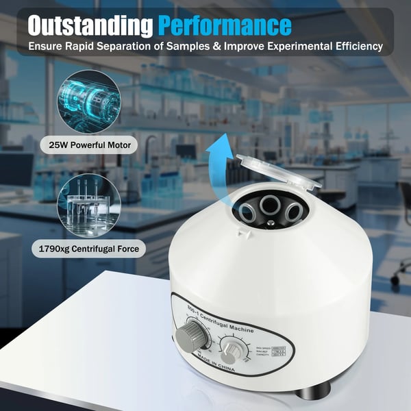 Laboratoriecentrifuge - 800-1 - PRP/PRF plasma - Trinløs hastighed 0–4000 rpm - Timer 0–60 min - Rotor 6×20 ml - Effekt 25 W - Hvid