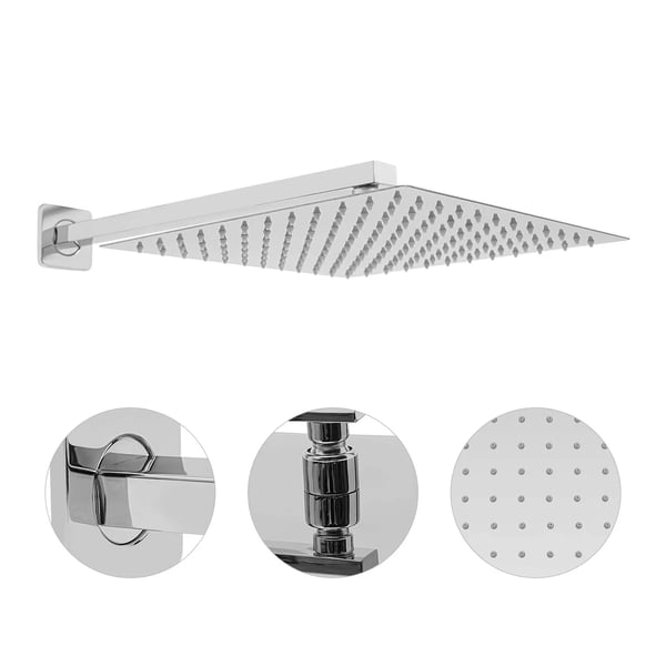 Brusesystem - Væghængt brusepanel - Regnbruser 30 cm - Håndbruser - Dobbeltgreb - Keramisk ventil - Messing & rustfrit stål - Lysegrå