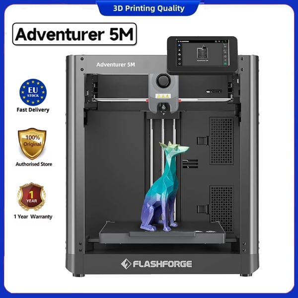 3D-printer - Adventurer 5M - Auto-nivellering - Hastighed 600 mm/s - Byggevolumen 220×220×220 mm - Lagtykkelse 0,1–0,4 mm - Filament-sensor - Sort