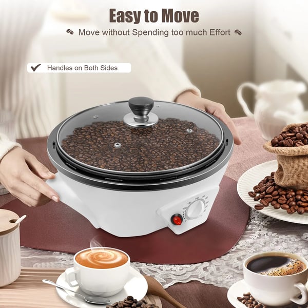 Kaffebønnerister - Elektrisk Ristemaskine - 1200W - 220–240V - 500 g Kapacitet - PP & Glas - Til Kaffe/Nødder - Hvid