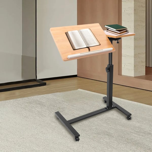 Mobilt laptopbord - Højdejusterbart computerbord - 58–90 cm - 360° drejbar - U-form - 4 låsbare hjul - MDF & stål