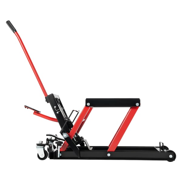 Motorcykelløfter - Hydraulisk saksedonkraft - Max 680 kg - Løfteområde 11,5–36,5 cm - Justerbar - Bærbar - Sikkerhedssplinter - Rød