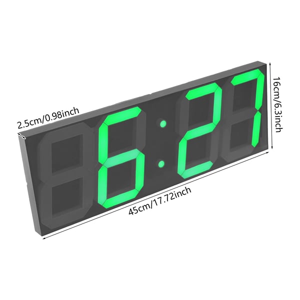 LED vægur - Digital vægur - Moderne minimalistisk design - Stor LED-display - Lydløs - Akryl - Størrelse 45×16×2,5 cm - Grøn