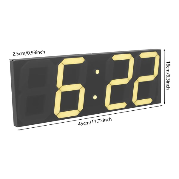 LED Vægur - Digitalt Vægur - Stor LED-skærm 45×16×2,5 cm - Støjsvag - Alarm - Akryl - Beige