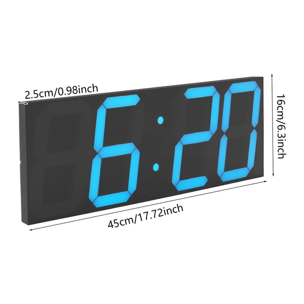 LED digital vægur - Moderne minimalistisk - Stor skærm - Støjsvag - Alarm - Akryl - 45×16×2,5 cm - Blå