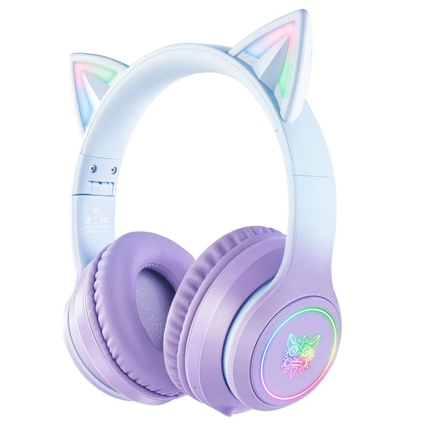 Bluetooth-hovedtelefoner med katteører - B90 headset - Bluetooth 5.3 - RGB LED - HD mikrofon - 7,5 t spilletid - 800 mAh - Sammenklappelig - Rød