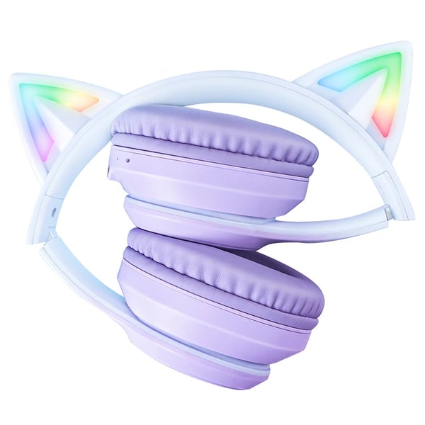 Bluetooth-hovedtelefoner med katteører - B90 headset - Bluetooth 5.3 - RGB LED - HD mikrofon - 7,5 t spilletid - 800 mAh - Sammenklappelig - Rød