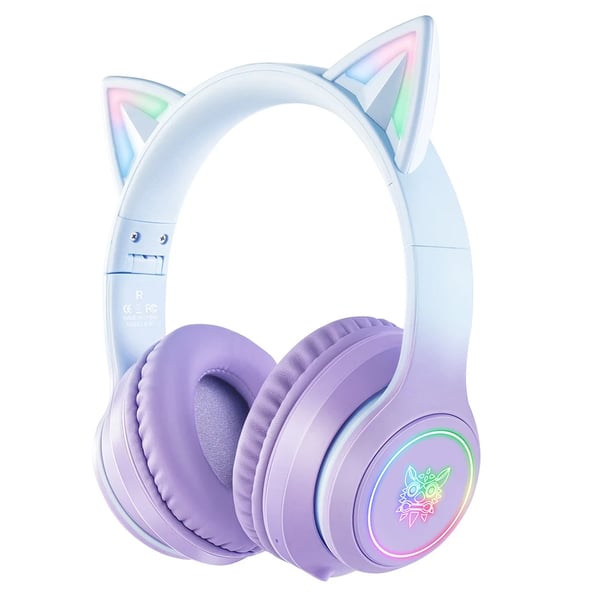 Bluetooth-hovedtelefoner med katteører - B90 headset - Bluetooth 5.3 - RGB LED - HD mikrofon - 7,5 t spilletid - 800 mAh - Sammenklappelig - Rød