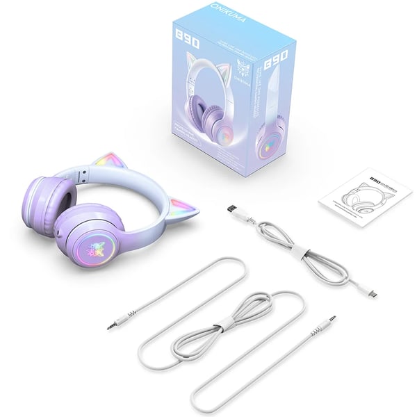Bluetooth-hovedtelefoner med katteører - B90 headset - Bluetooth 5.3 - RGB LED - HD mikrofon - 7,5 t spilletid - 800 mAh - Sammenklappelig - Rød