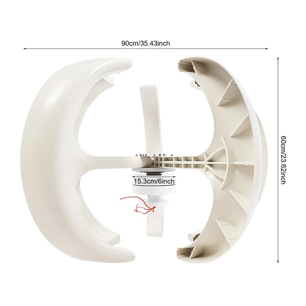 Vindmølle til hjemmet med flangeplade - Vindgenerator - 600 W - 12 V - IP67-controller - Starter ved 2 m/s - 90×60 cm - Hvid