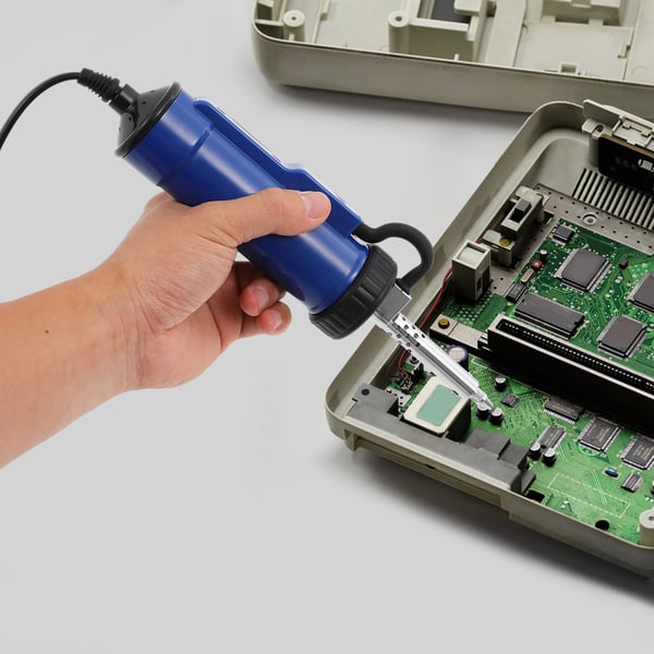Elektrisk avlödpump/tennsug - 2‑i‑1 handverktyg - 220V 50Hz - 350W toppeffekt, 30W värmeelement - Munstycken Ø1/1,5/2 mm - Kontinuerlig drift - Blå