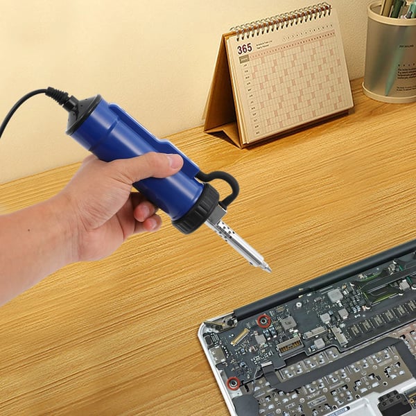 Elektrisk avlödpump/tennsug - 2‑i‑1 handverktyg - 220V 50Hz - 350W toppeffekt, 30W värmeelement - Munstycken Ø1/1,5/2 mm - Kontinuerlig drift - Blå
