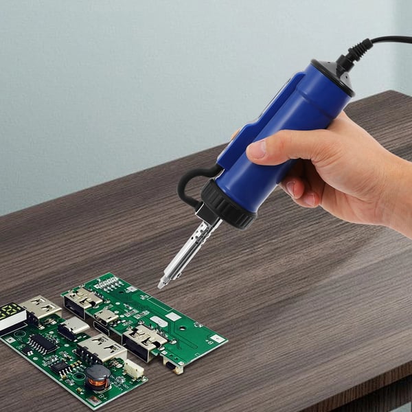 Elektrisk avlödpump/tennsug - 2‑i‑1 handverktyg - 220V 50Hz - 350W toppeffekt, 30W värmeelement - Munstycken Ø1/1,5/2 mm - Kontinuerlig drift - Blå