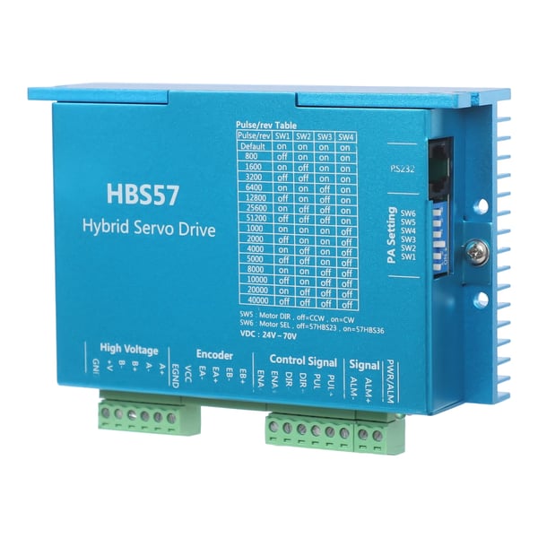 NEMA23 Closed-loop Stepmotor Sæt - HBS57 Hybrid servodriver + 57HBS36 - 3,6 Nm - 4 A - 2-faset - 3 m kabler - D-aksel 2,1 cm - Blå