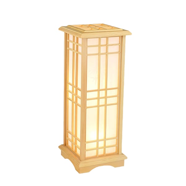 Gulvlampe i kinesisk stil - LED gulvlampe - Kamferfyr, Imitationslammeskindsskærm, 2× LED inkl., EU-stik, 24×24×60 cm - Træ/Hvid