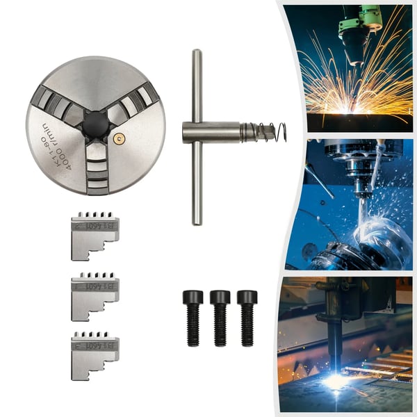 Drejebænkspatron - Hydraulisk 3-kæber - Selvcentrerende - Til metalbearbejdning - Sølv