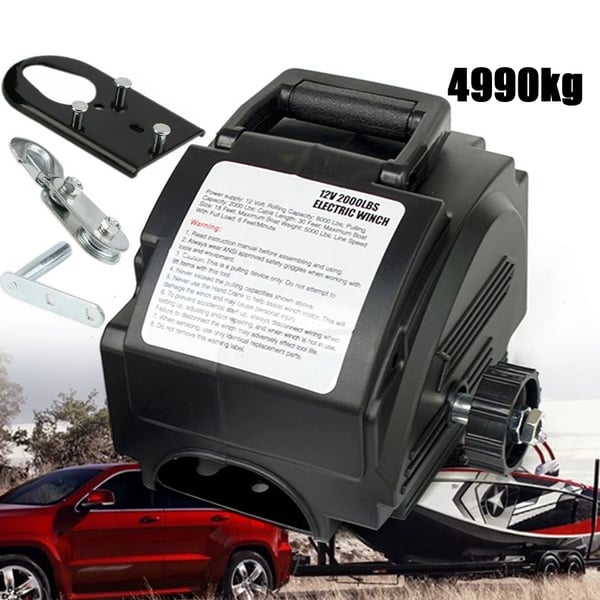 Elektrisk spil - 12 V kabelspil - 906 kg trækkraft - 300 W motor - Håndholdt kablet fjernbetjening - Til båd bil lastbil - Sort