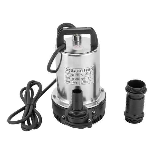 Dränkbar vattenpump - 12V - 160W, 50 l/min, Hög lyfthöjd, För båt/fiske, EU-kontakt