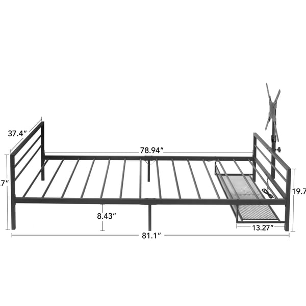 Polstret seng 90x200 cm - Gaming-seng - LED-belysning - Opbevaringskurv under sengen - Metalramme - Justerbart beslag - Sort