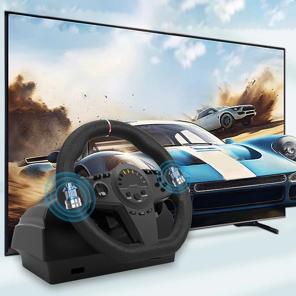 HS-GT001 - Racer-rat med pedaler - 180° Drejevinkel - Force Feedback - Gearskifter - Bluetooth - Til Xbox & Windows 11 PC - Sort