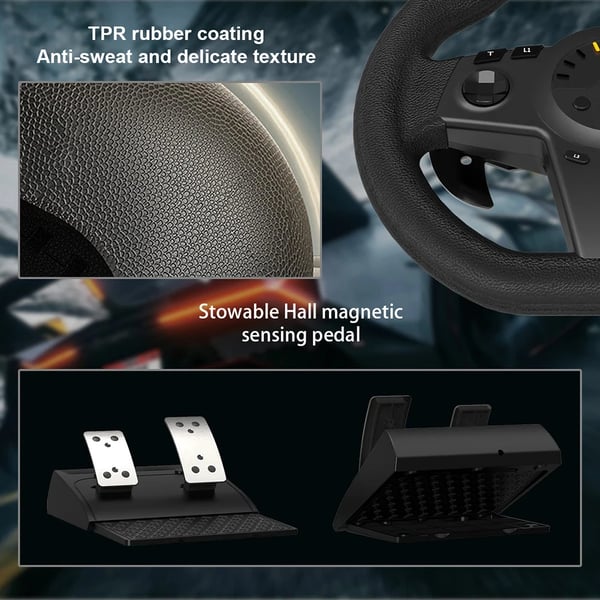 HS-GT001 - Racer-rat med pedaler - 180° Drejevinkel - Force Feedback - Gearskifter - Bluetooth - Til Xbox & Windows 11 PC - Sort