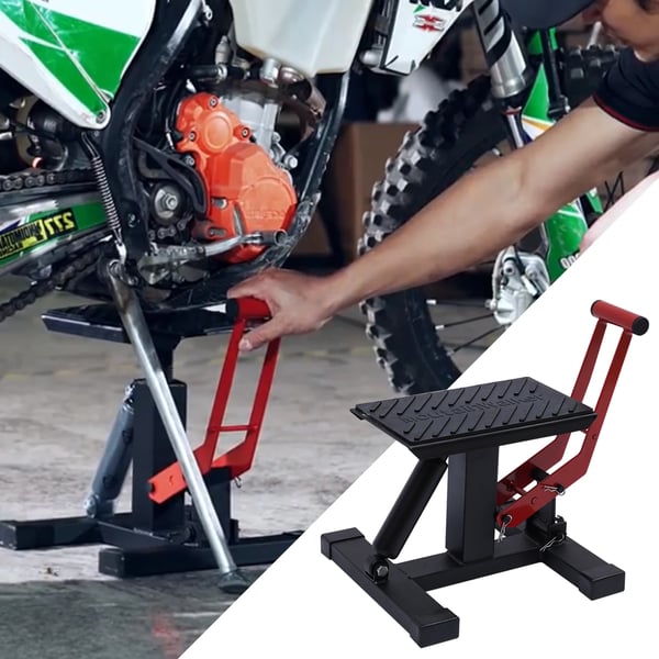 Motorcykelløfter - Donkraft - Max Belastning 150 kg - Højdejusterbar 23,5–46 cm - Universel Pasform - Jern - Vægt 6,4 kg - Sort/Rød