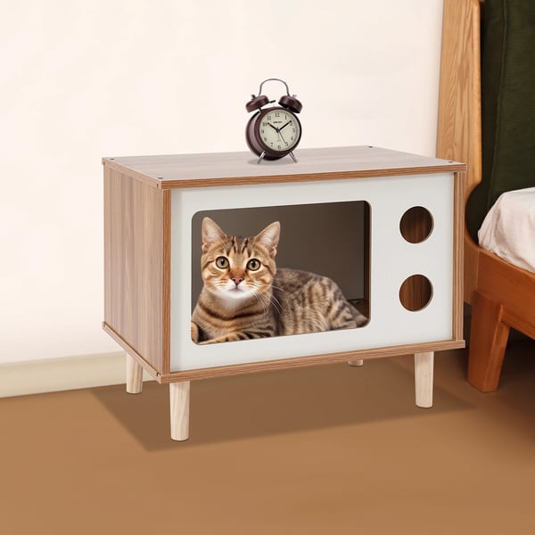 Kissatalo & Kissanpeti - TV-mallinen - Pähkinäsävy - 75 kg Kantavuus - 50×29×40 cm - Sohvapöytä/Jalkatuki 2-in-1 - Omenanvihreä
