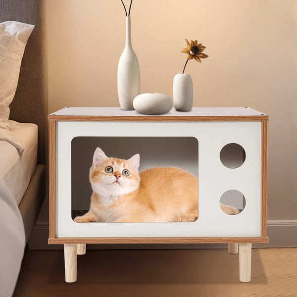 Kissatalo & Kissanpeti - TV-mallinen - Pähkinäsävy - 75 kg Kantavuus - 50×29×40 cm - Sohvapöytä/Jalkatuki 2-in-1 - Omenanvihreä