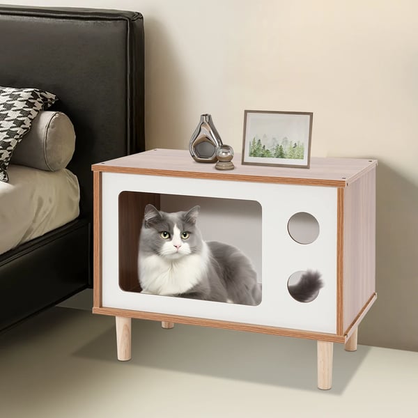 Kissatalo & Kissanpeti - TV-mallinen - Pähkinäsävy - 75 kg Kantavuus - 50×29×40 cm - Sohvapöytä/Jalkatuki 2-in-1 - Omenanvihreä