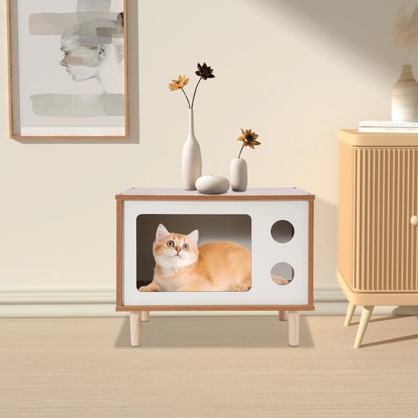 Kissatalo & Kissanpeti - TV-mallinen - Pähkinäsävy - 75 kg Kantavuus - 50×29×40 cm - Sohvapöytä/Jalkatuki 2-in-1 - Omenanvihreä