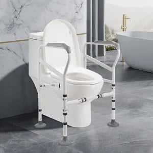 Toilet oprejsningshjælp - Toiletstøtteramme - Højdejusterbar - Håndgreb - Til WC - Lysegrå
