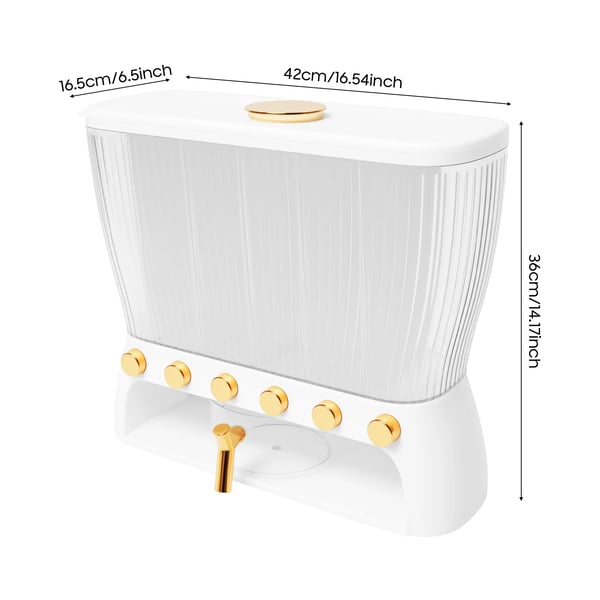 Køkkenopbevaring til tørvarer - Dispenser med 6 rum - 10 kg kapacitet - Transparent - ABS/PP/PET - Til ris, bønner, morgenmadsflager