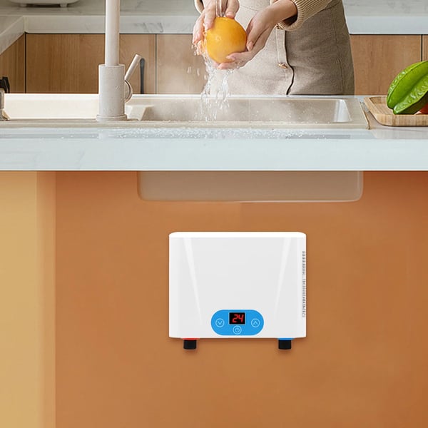 Elektrisk gennemstrømsvandvarmer, 220V 5,5 kW, mini under vask, smart, hvid, 2 rør
