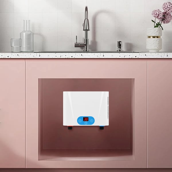 Elektrisk gennemstrømsvandvarmer, 220V 5,5 kW, mini under vask, smart, hvid, 2 rør