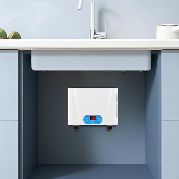 Elektrisk gennemstrømsvandvarmer, 220V 5,5 kW, mini under vask, smart, hvid, 2 rør