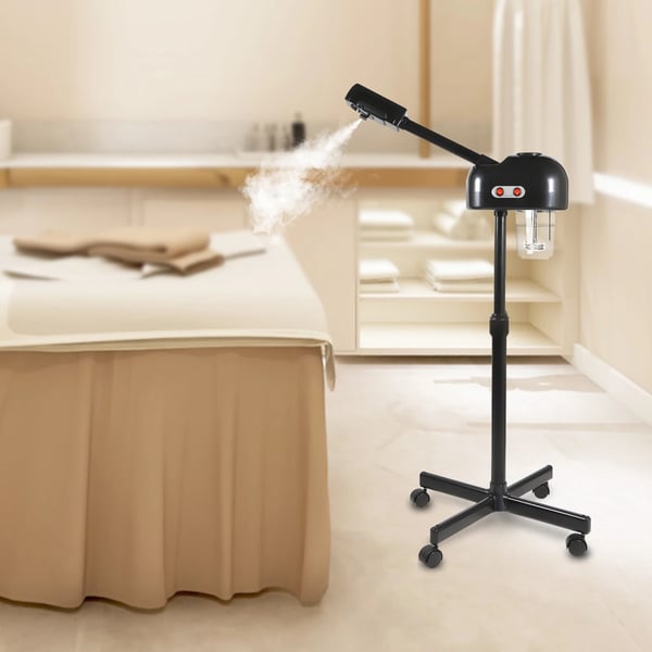 Ansigtsdamper - Professionel salonmodel - 800 W - 750 ml beholder - Varm & kold damp - 30–50 min - Justerbar højde 30–40 cm - Lysegrå