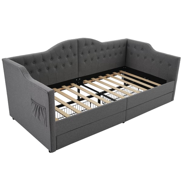 Sovesofa med opbevaring - Daybed 90x200 cm - USB-C opladning - 2 skuffer - L-form - Stof - Sort