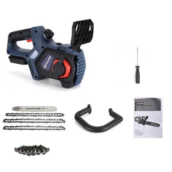 Kædesav Motorsav - Trådløs - Børsteløs Motor - 30 cm Sværd - 3300 o/min - Uden Batteri - Rød