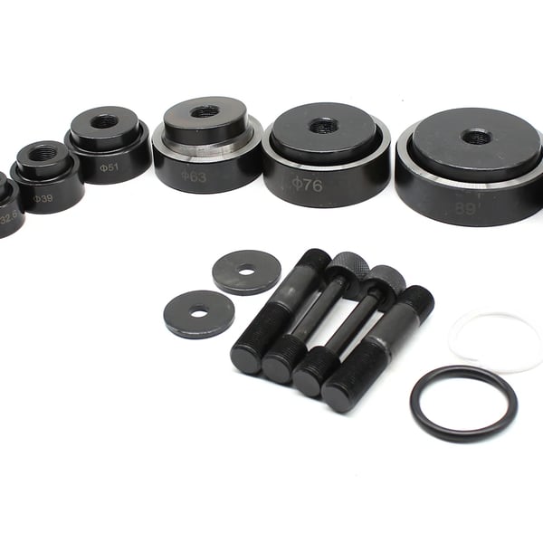 Hydraulisk hulstansesæt - SYK-15T - 15 ton - 10 matricer 16–101 mm - Til metal/stål/plast - Max 3,5 mm - Slaglængde 25 mm - Gul