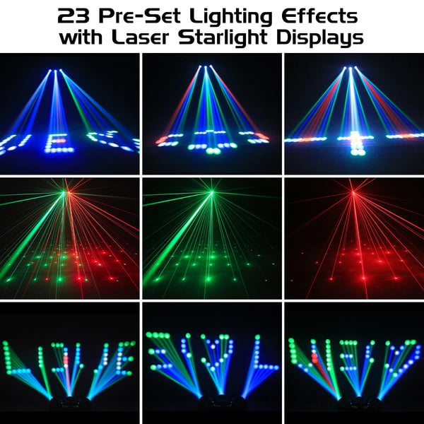 Scenelys 2-pak - Effektlampe - 3 Hoveder - 30 W 192 LED - DMX512 4CH - Auto/Lyd/Master-Slave - 90–240 V - Varm hvid