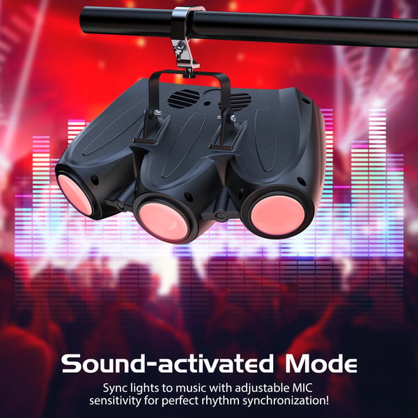 Scenelys 2-pak - Effektlampe - 3 Hoveder - 30 W 192 LED - DMX512 4CH - Auto/Lyd/Master-Slave - 90–240 V - Varm hvid